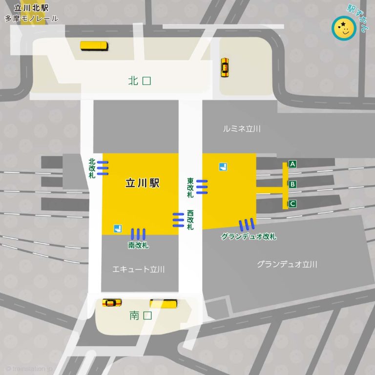 府中本町駅構内図と周辺マップ JR南武線/武蔵野線 - 駅ずかん