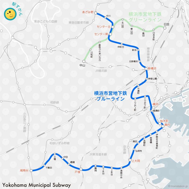 横浜市営地下鉄ブルーラインの路線図