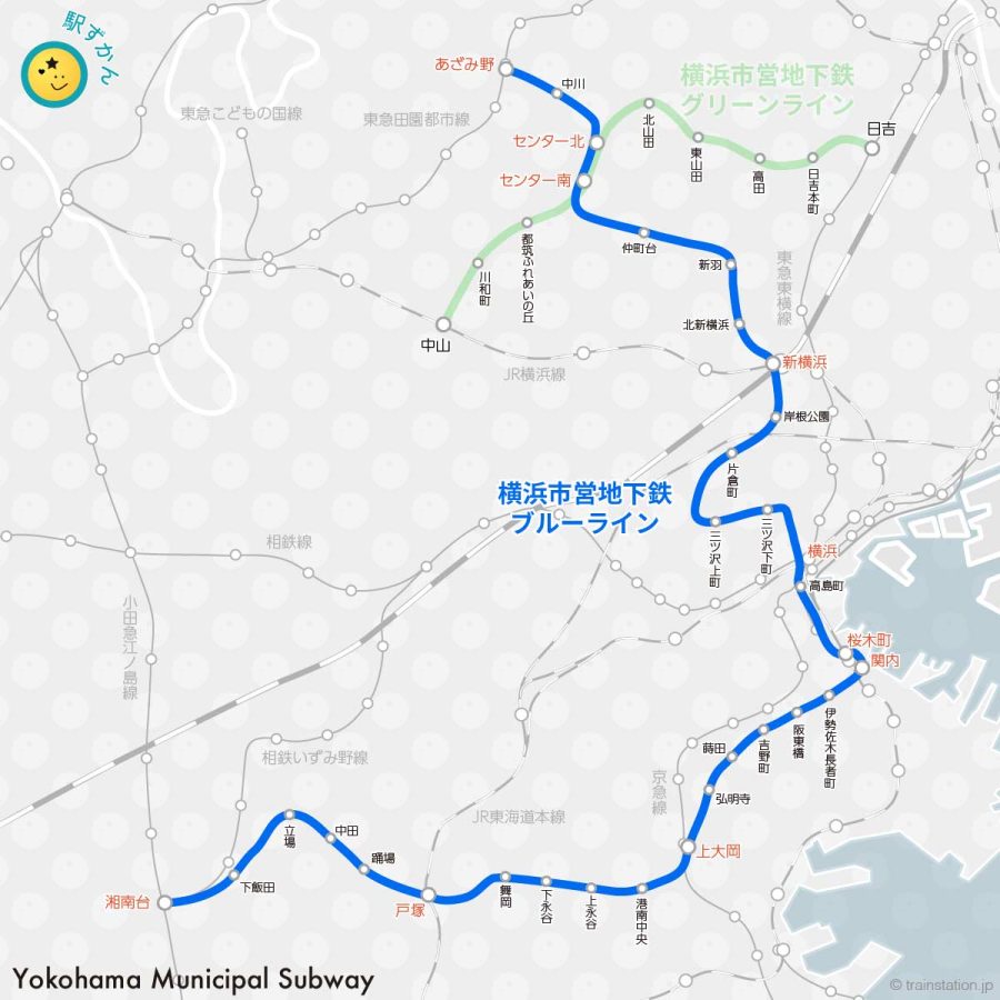 横浜市営地下鉄ブルーラインの路線図
