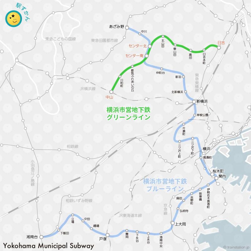 横浜市営地下鉄グリーンラインの路線図